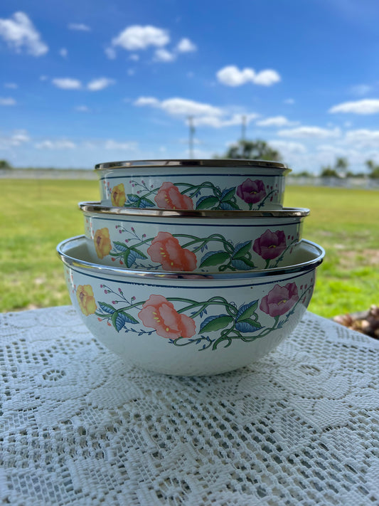 Vintage enamelware nesting bowls