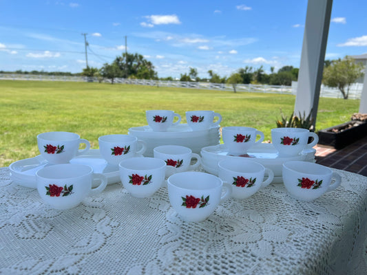 Federal Milk Glass Rosecrest Snack Set