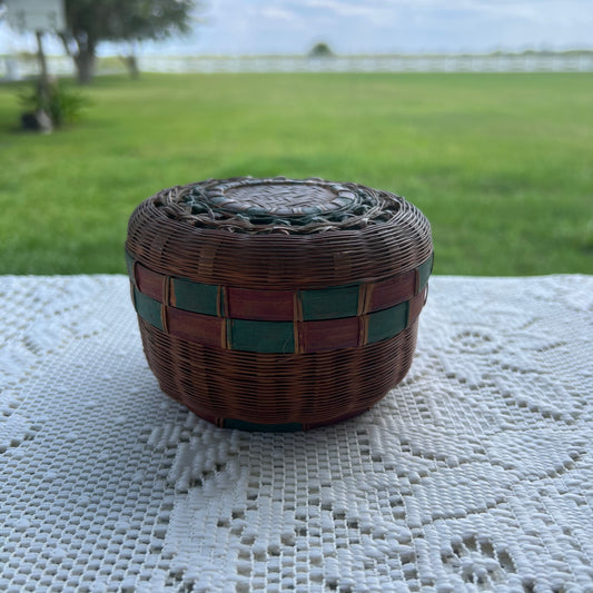 Reed and Cane Lidded Basket