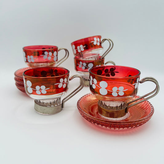 Cranberry Teacup & Saucer Set