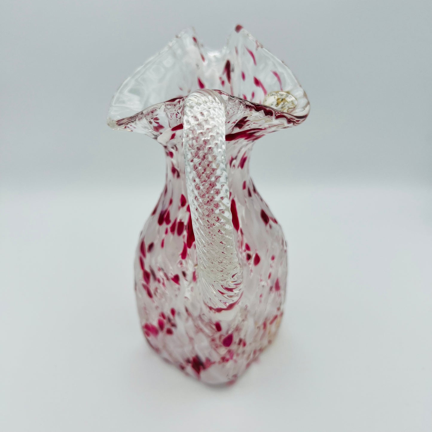 Chalet Glass Co. Cranberry and White Pitcher