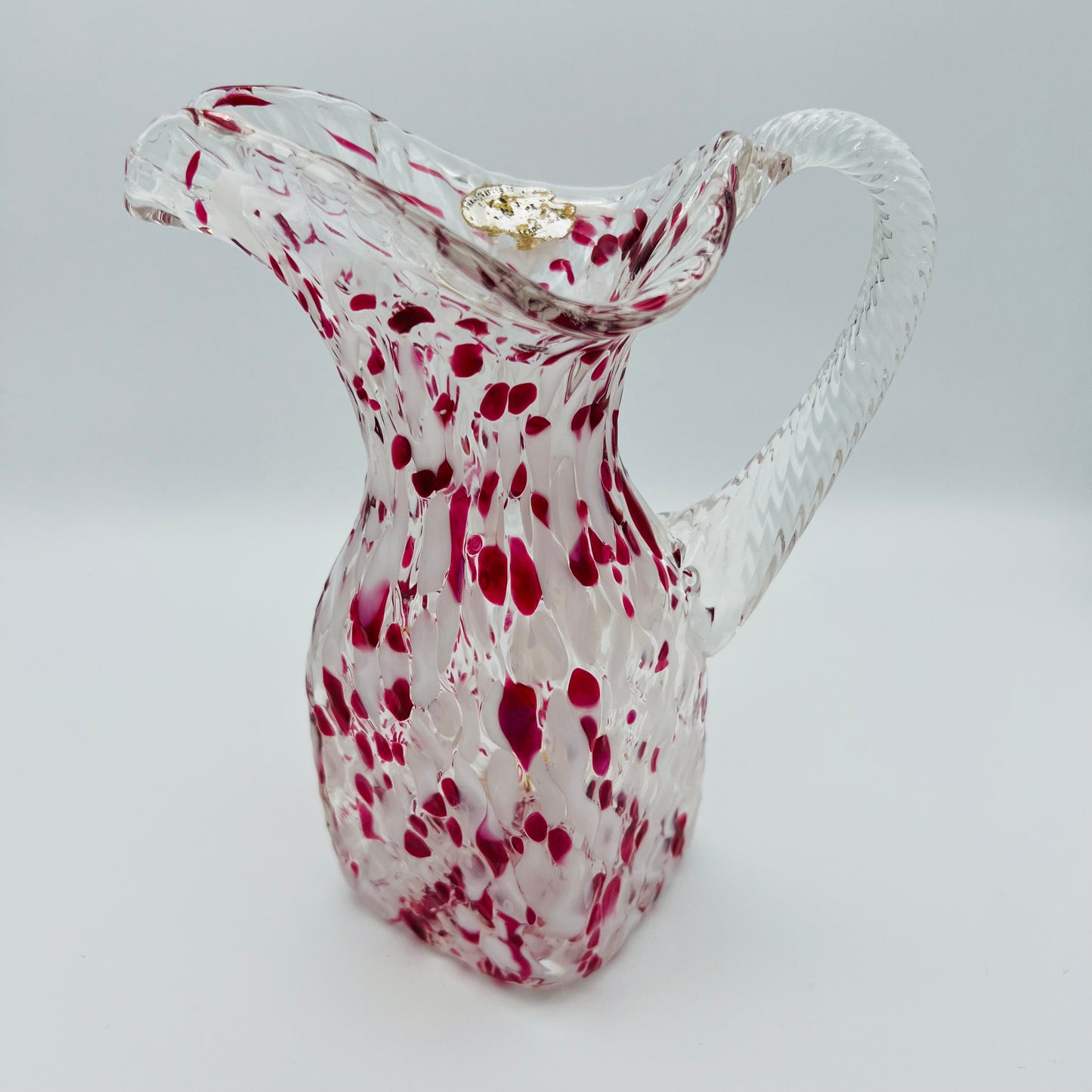 Chalet Glass Co. Cranberry and White Pitcher