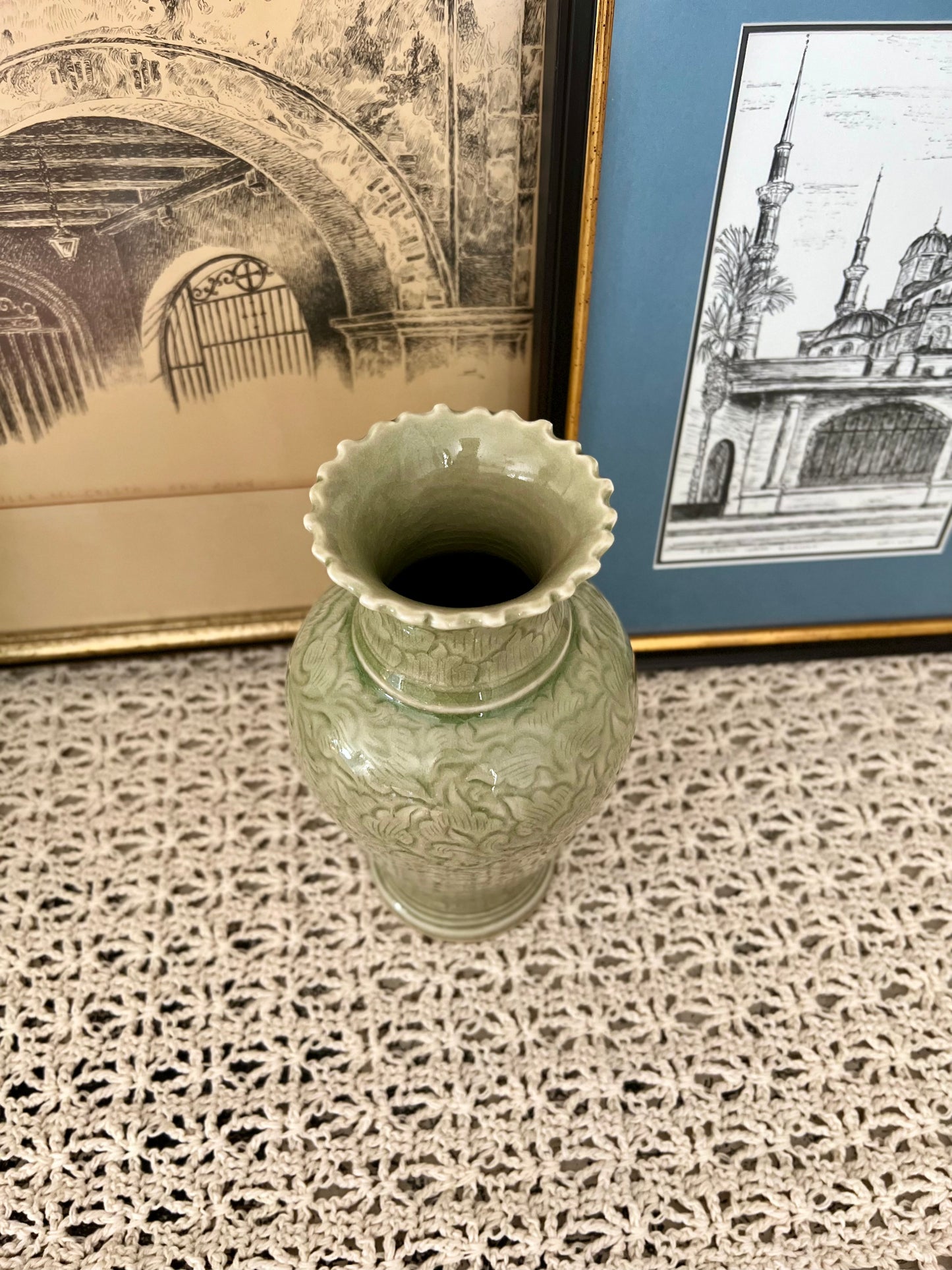 Vintage Sian Celadon Vase