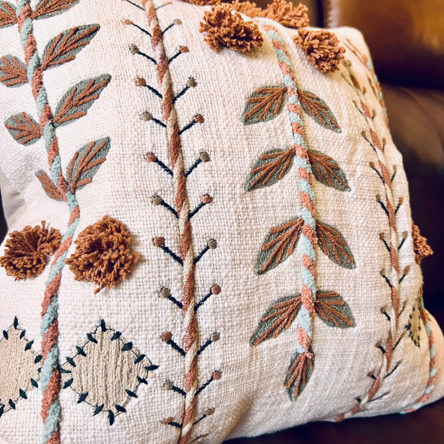 Botanical Embroidered Pillow Cover