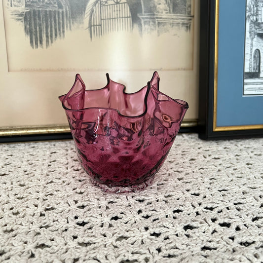 Handkerchief Cranberry Glass Bowl