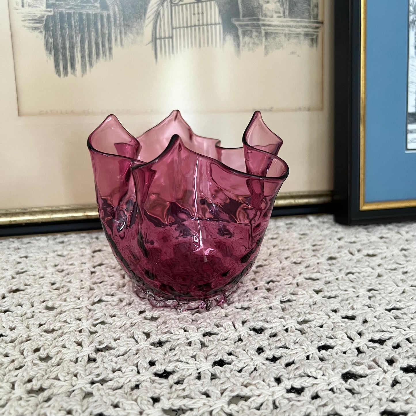 Handkerchief Cranberry Glass Bowl