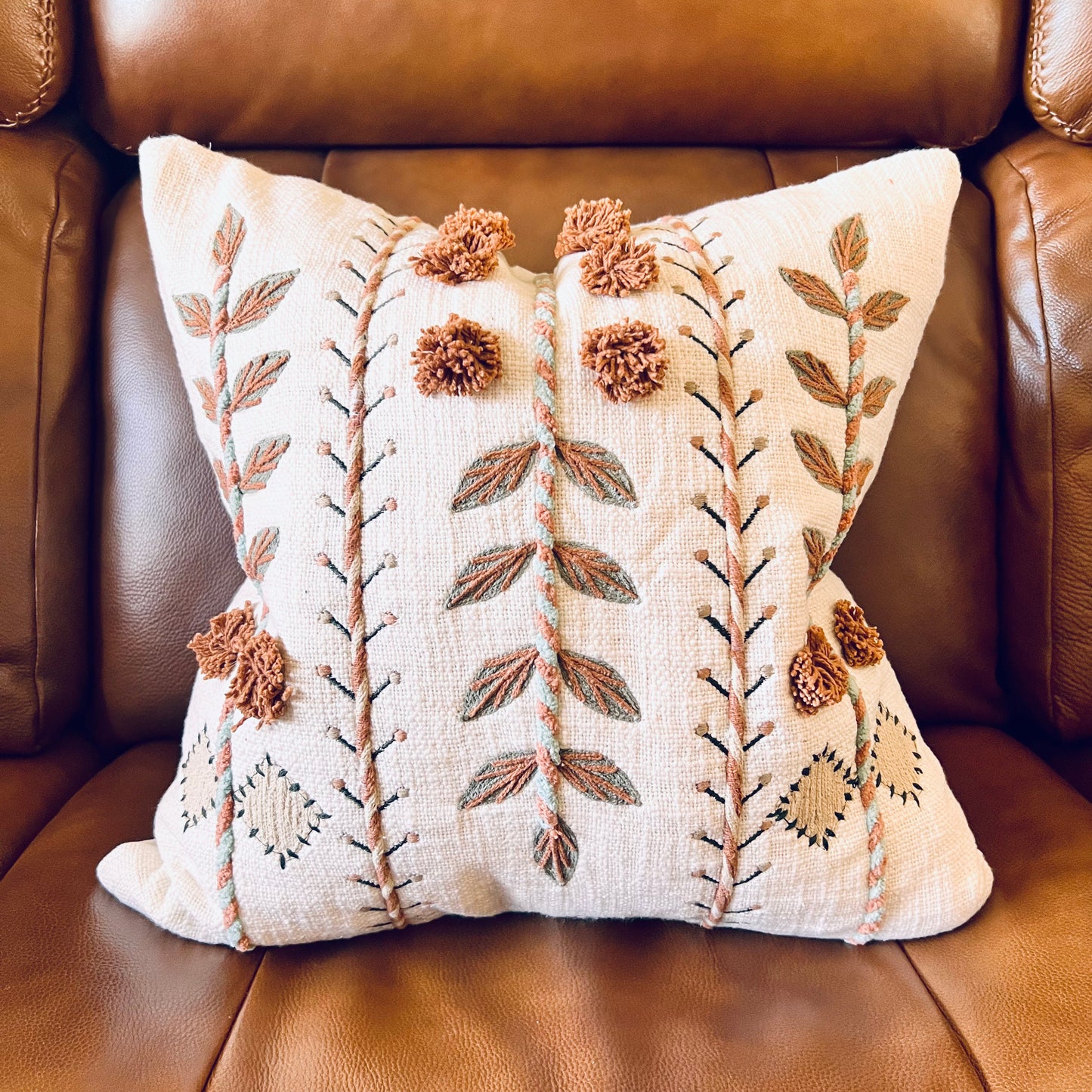 Botanical Embroidered Pillow Cover