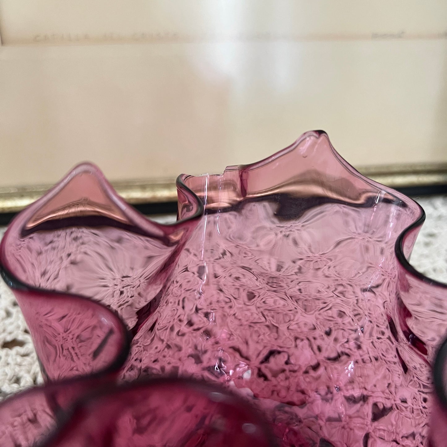 Handkerchief Cranberry Glass Bowl